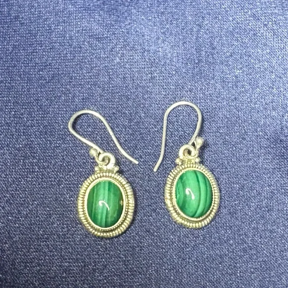 Malachite 925 Sterling Silver Dangle Earrings - Picture 3 of 5